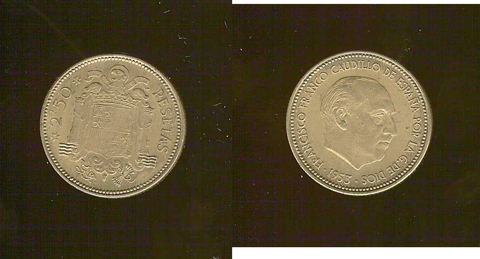 Spain 2.50 pesetas 1954 vAU